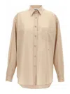 Moschino Slightly Loose-fitting Cotton Shirt With Patch Pocket In Beige