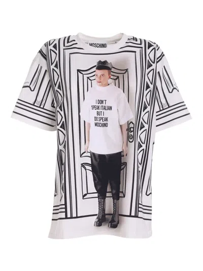 Moschino Printed T-shirt In Black And White In Blanco