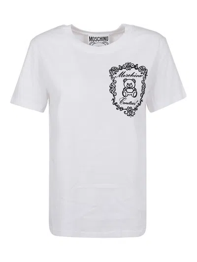 Moschino Woman T-shirt White Size 8 Organic Cotton In Multicolor