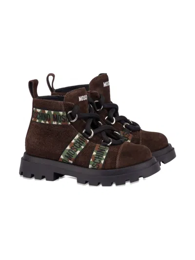Moschino Camouflage-band Suede Boots In Brown