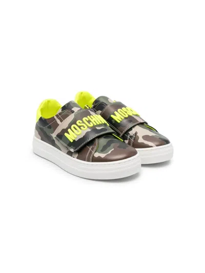 Moschino Kids' Camouflage-print Sneakers In Green
