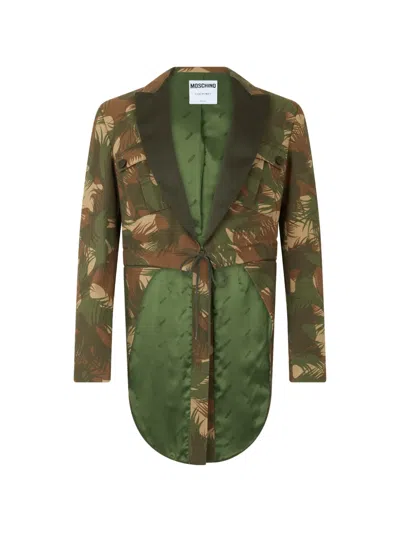 Moschino Camouflage-print Notched-collar Jacket In Green