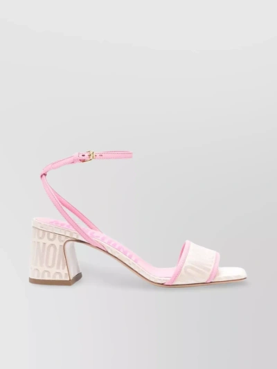 Moschino Canvas And Calf Leather Block Heel Sandals In Pastel