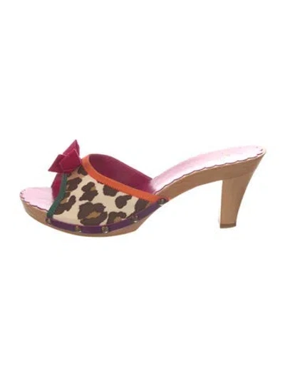 Pre-owned Moschino Canvas Animal Print Slides In Pink