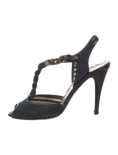 Pre-owned Moschino Canvas Braided Accents T-strap Pumps In Blue