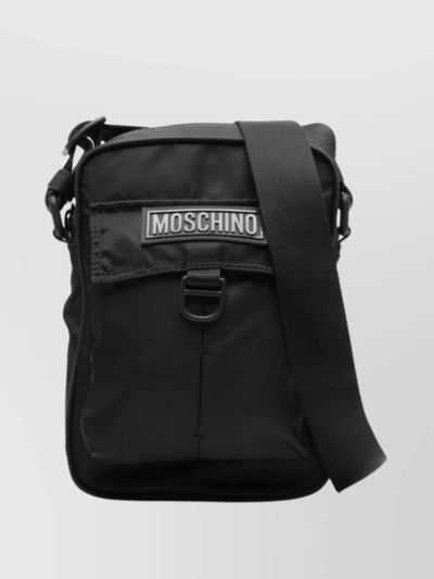 Moschino Canvas Flap Pocket Shoulder Bag In Black