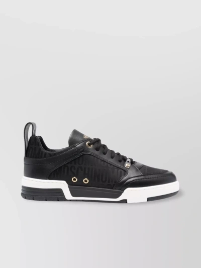 Moschino Canvas Logo Sneakers With Contrast Sole In Black