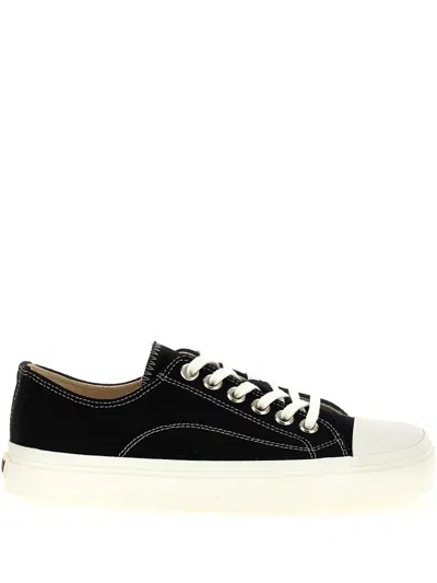 Moschino Stitched Canvas Low-top Sneakers With Rubber Sole In Black