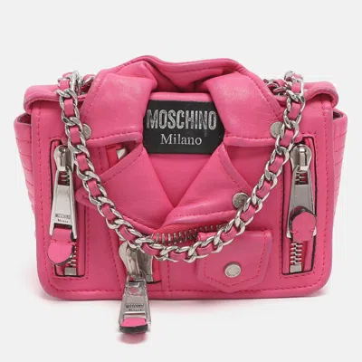 Pre-owned Moschino Capsule Biker Pink Leather Crossbody Bag