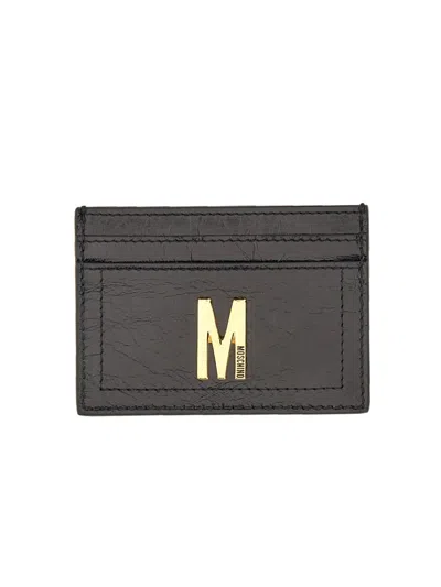 MOSCHINO CARD HOLDER WITH GOLD PLAQUE