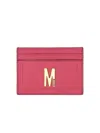 Moschino Card Holder With Gold Plaque In Bordeaux