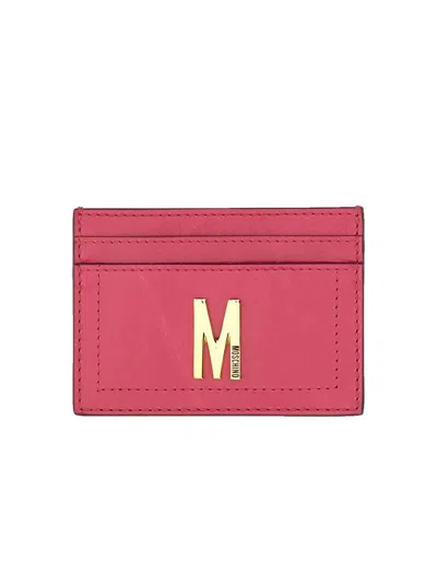 Moschino Card Holder With Gold Plaque In Bordeaux