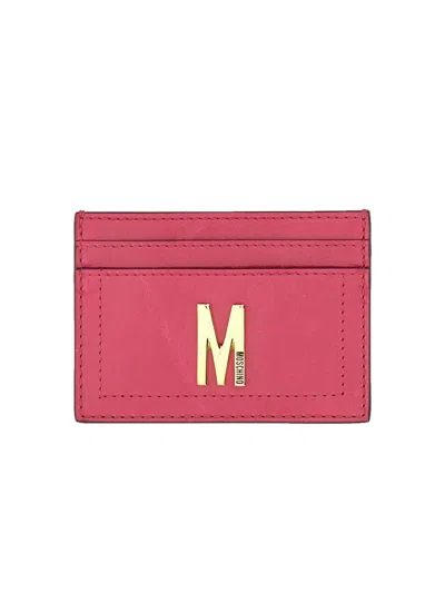 Moschino Card Holder With Gold Plaque In Red