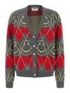 Moschino Jacquard Smile Wool Blend Cardigan In Multi