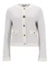 Moschino Knit Cardigan Crew Neck Buttons Pockets Trim In Gray