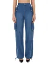 Moschino Wide Leg Cargo Trousers With Drawstring Hem In Blue