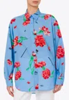 Moschino Carnation Print Canvas Shirt In Blue