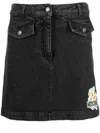 Moschino Cartoon-embroidered A-line Denim Skirt In Black