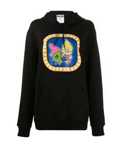 Moschino Cartoon Logo Printed Hooded Sweater In Black