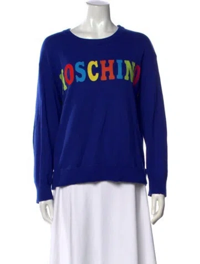 Pre-owned Moschino Cashmere Graphic Print Sweater In Blue