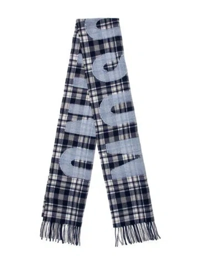 Pre-owned Moschino Cashmere Plaid Print Scarf In Blue