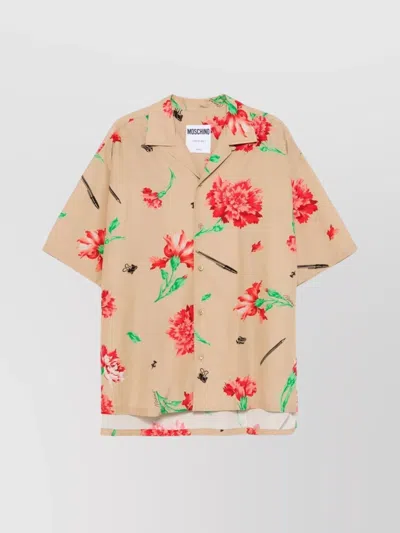 Moschino Casual Floral Camp Collar Shirt In Brown