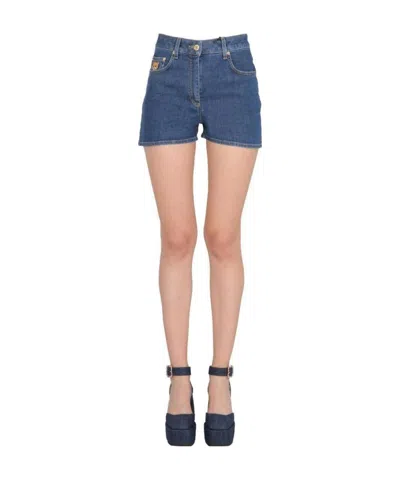 Moschino Couture Bermuda With Embroidered Teddy In Blue