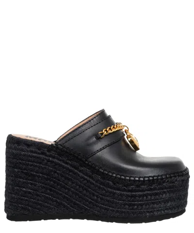 Moschino Padlock-detail Platform Wedge Espadrilles In Black