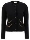 Moschino Chain Cardigan With Laced Hem In Black