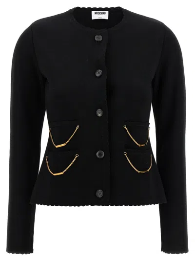 MOSCHINO CHAIN CARDIGAN WITH LACED HEM