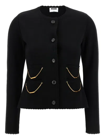 Moschino Chain-detail Cardigan In Black