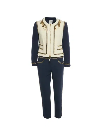 Pre-owned Moschino Chain-detail Trousers And Jacket Set In Blue