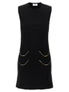 Moschino Zipper Pocket Scalloped Sleeveless Dress In Black