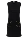 Moschino Zipper Pocket Scalloped Sleeveless Dress In Black