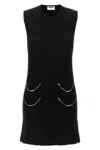 Moschino Zipper Pocket Scalloped Sleeveless Dress In Black