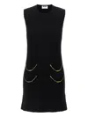 Moschino Zipper Pocket Scalloped Sleeveless Dress In Black