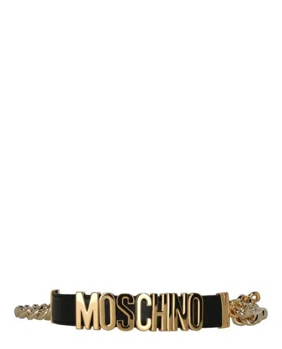 Moschino Chain Link Lettering Leather Belt In Black