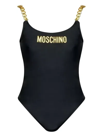 Moschino Chain-strap Logo Swimsuit In Black