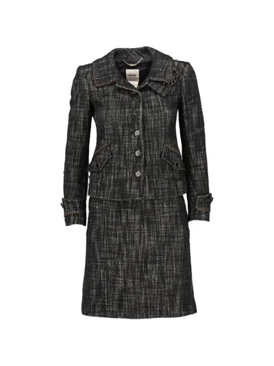 Pre-owned Moschino Chain-trim Tweed Skirt Suit In Black