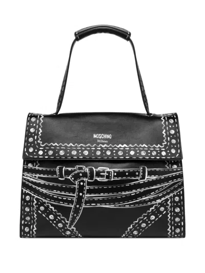 Moschino Chalk-print Shoulder Bag In Black