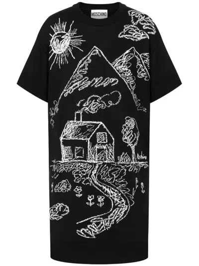 Moschino Chalk-print T-shirt Dress In Black