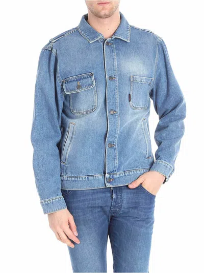 Moschino Denim Jacket With Logo Embroidery In Azul Claro