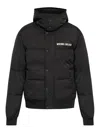 Moschino Puffy Black Jacket With Hood And Iconic Logo Detail In Black