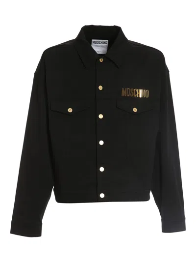 Moschino Gold-tone Metal Logo Jacket In Black