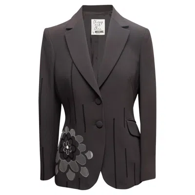 Pre-owned Moschino Charcoal & Black  Cheap And Chic Floral Applique Blazer Size It 42
