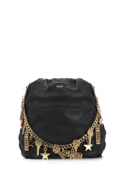 Moschino Charm Detailed Shoulder Bag In Black