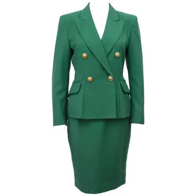 Pre-owned Moschino Cheap And Chic 1980s  Kelly Green Wool Skirt Suit