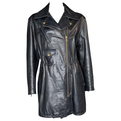 Pre-owned Moschino Cheap And Chic 1989 Moschino Vintage Pebbled Leather Coat With Limited Edition Artwork Lining In Black
