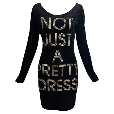 Pre-owned Moschino Cheap And Chic 1990's Moschino Cheap & Chic "not Just A Pretty Dress" Velvet Studded Dress In Black