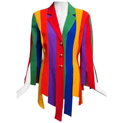Pre-owned Moschino Cheap And Chic 1990's Moschino Cheap & Chic Rainbow Car Wash Fringe Jacket In Red